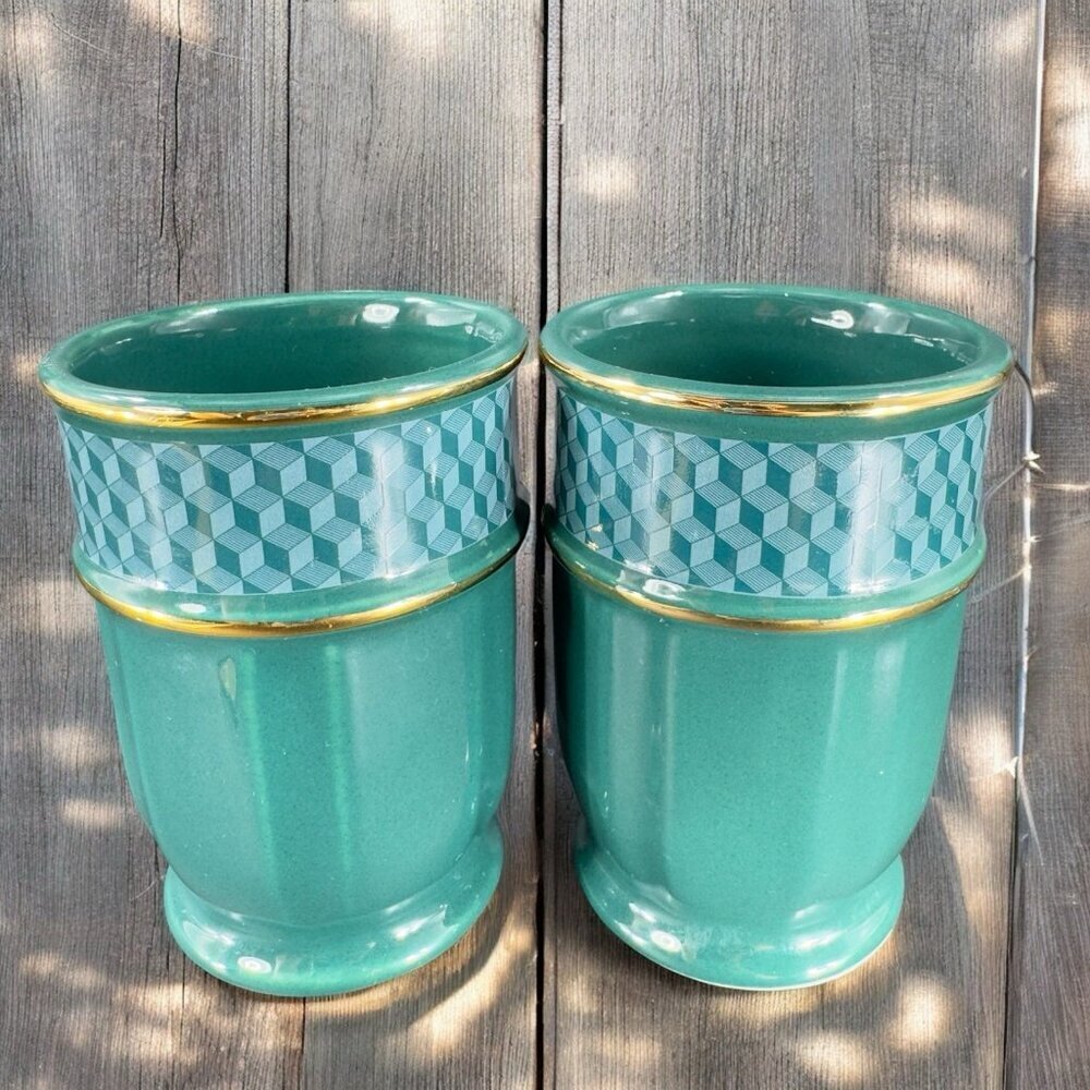 Royal Velvet Illusion Bathroom Cup Tumbler Set 2 Tumblers Cups Porcelain Marked